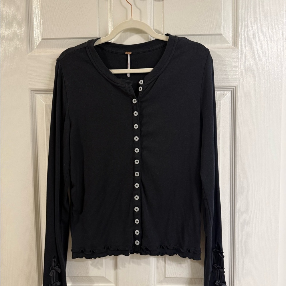 Free People Bow Sleeve Button Up Henley Shirt
